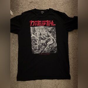 Diesel Black Tee with Red and White Graphic